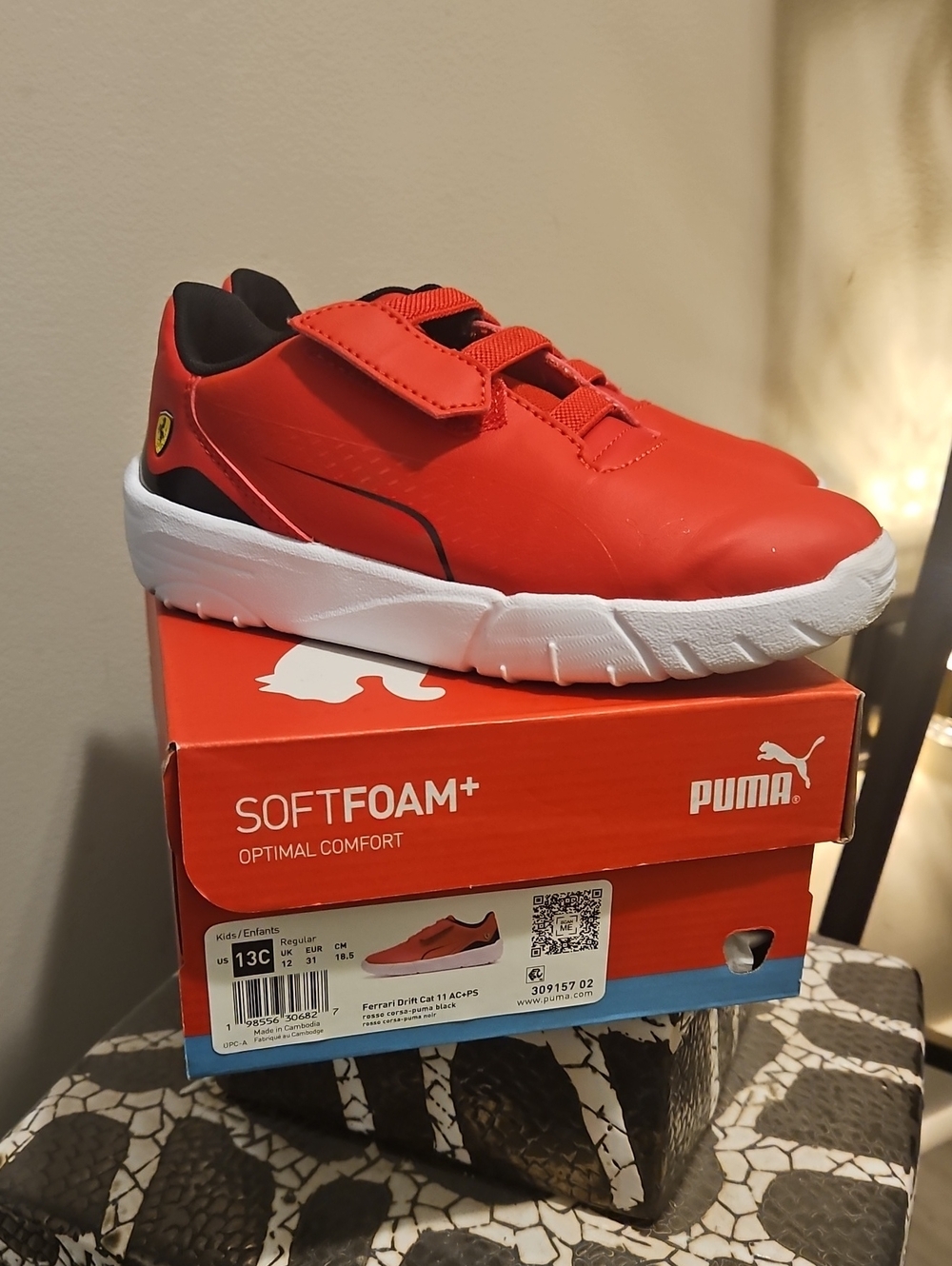 Puma Kids' Red and Black Hook-and-Loop Sneaker